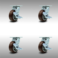 Service Caster 5 Inch SS Polyurethane Caster Set with Ball Bearings and Brake/Swivel Lock SCC SCC-SS30S520-PPUB-TLB-BSL-4